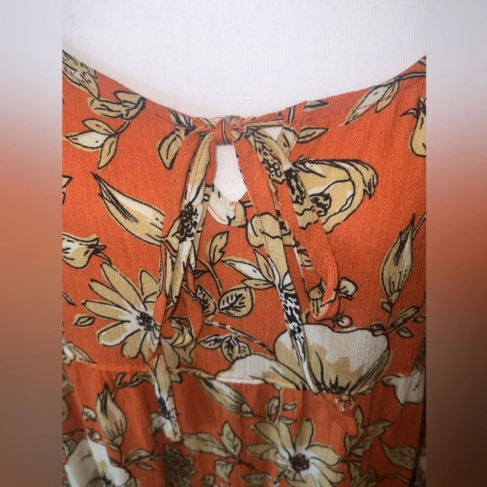 Kori Women’s Burnt Orange Floral Spaghetti Strap Maxi Dress Boho